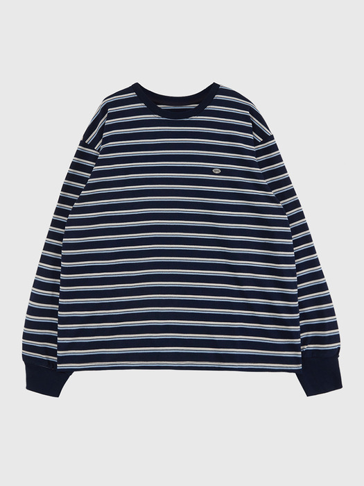 Multi Striped Loose-fit Long Sleeved Round T-Shirt