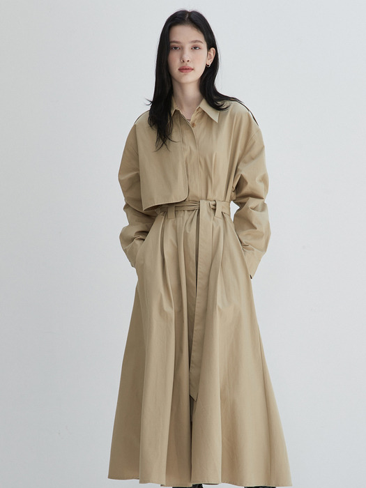 amr1297 flared trench dress  (4color)