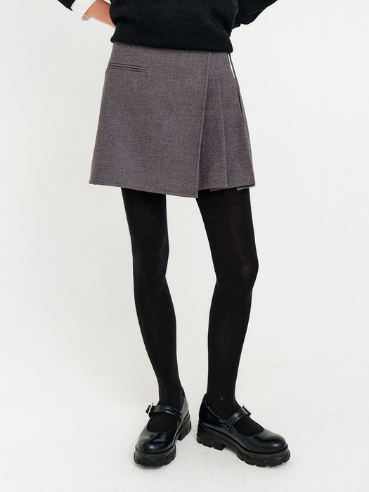 로얄 울 랩 플리츠 스커트_차콜 / ROYAL WOOL RAP PLEATS SKIRT_CHARCOAL