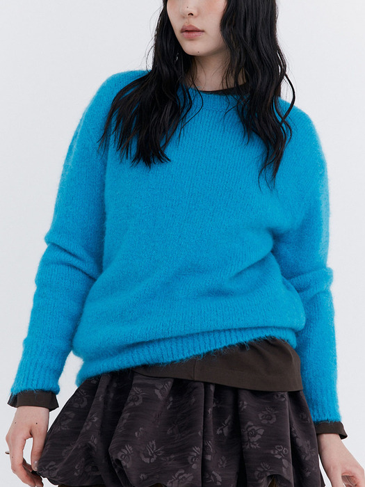 Alpaca Boucle Knit Pullover_Blue