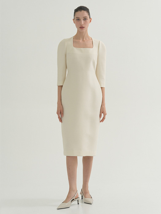 Mikado Silk Volume Midi Dress Ivory