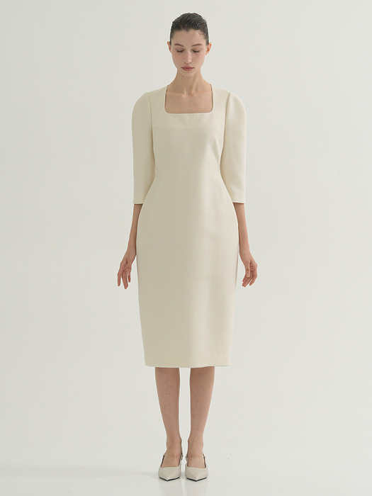 Mikado Silk Volume Midi Dress Ivory