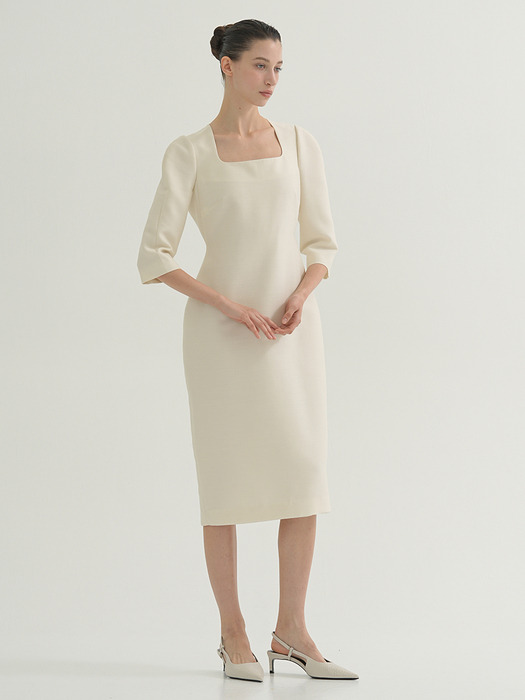 Mikado Silk Volume Midi Dress Ivory