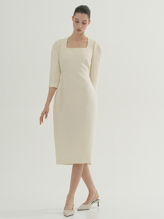 Mikado Silk Volume Midi Dress Ivory