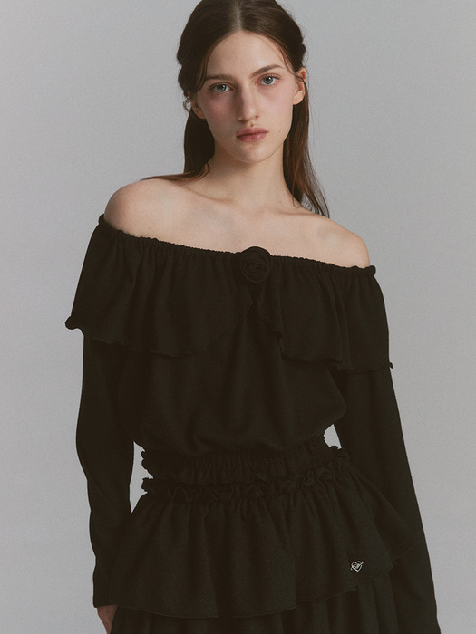 Tulip Off Shoulder Top Black