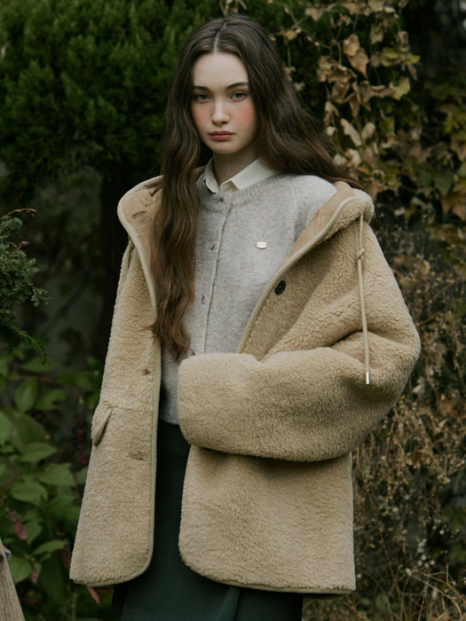 Rope strap fluffy fur suede mustang coat - latte