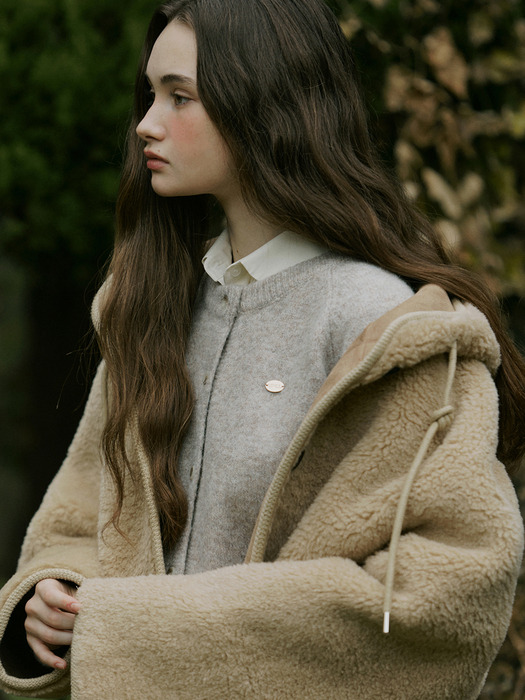 Rope strap fluffy fur suede mustang coat - latte