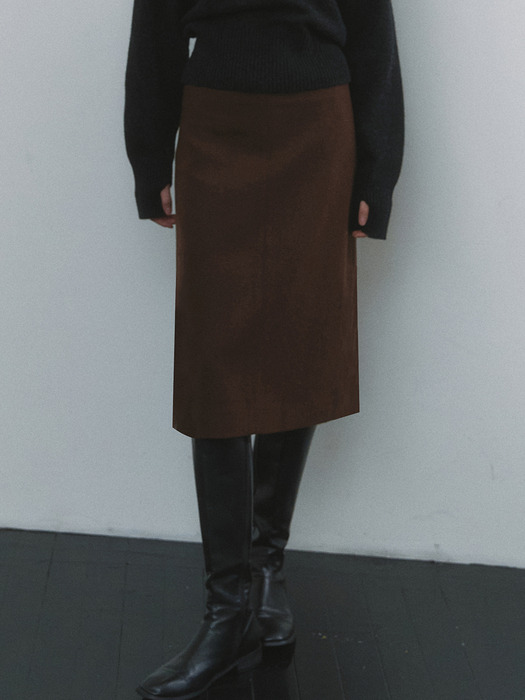 comos 1289 H-line wool pencil skirt (brown)