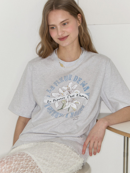 [논로컬 X 이하여백] Lily Hand Drawing T-shirt - Light Grey