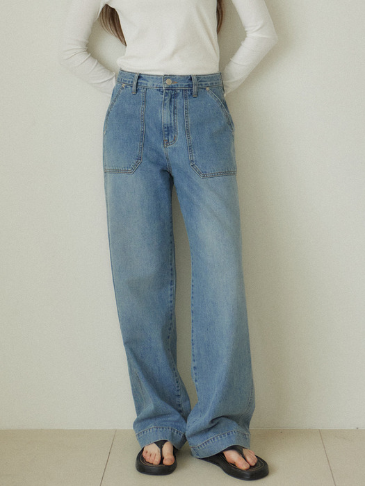 Washing Denim Fatigue Pants - Blue