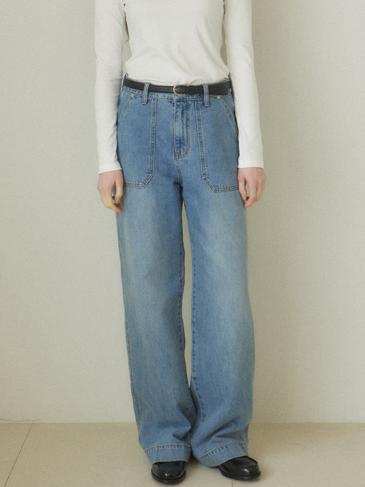 Washing Denim Fatigue Pants - Blue