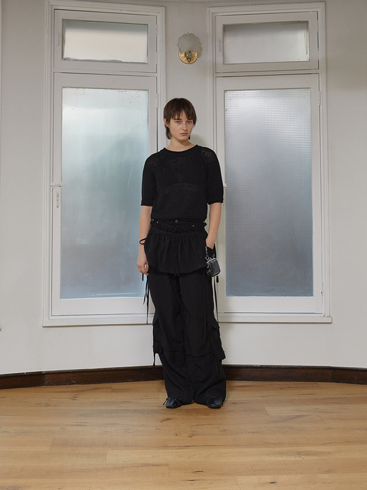 ROUGH PATCHWORK LAYERED SKIRT IN BLACK - Image 1