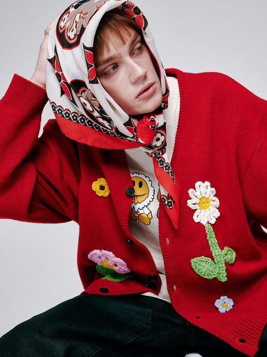 CROCHET GARDEN CARDIGAN RED