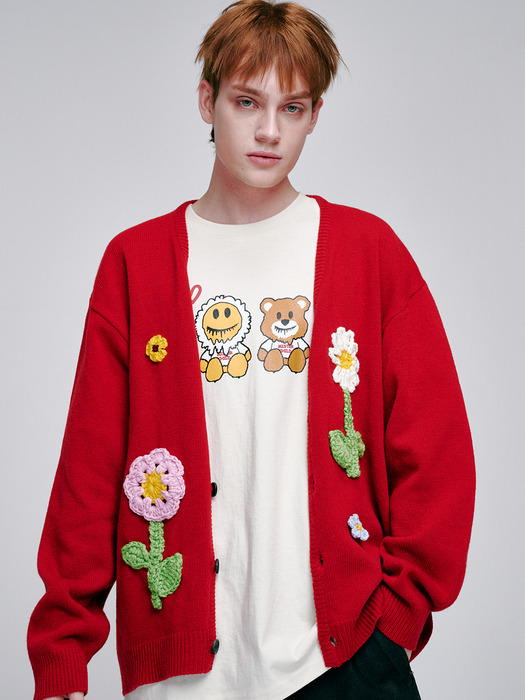 CROCHET GARDEN CARDIGAN RED