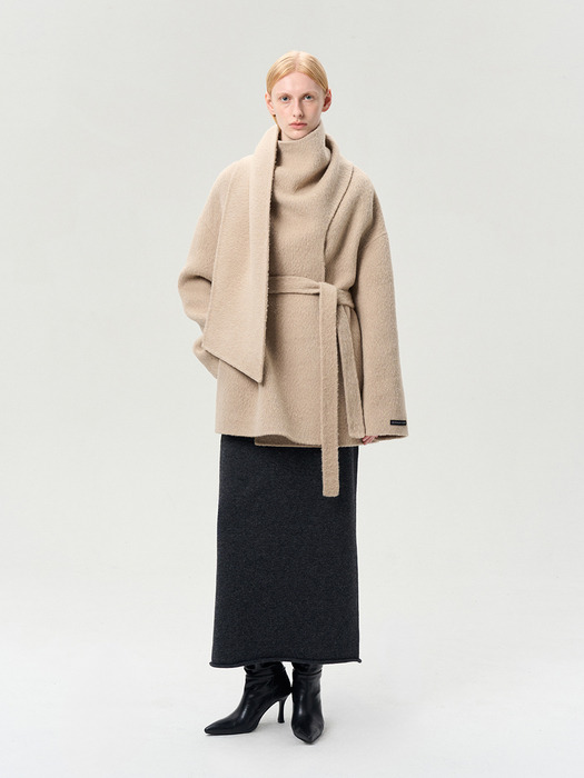 SURI ALPACA WOOL SCARF JACKET SAND BEIGE