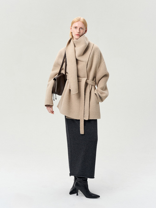 SURI ALPACA WOOL SCARF JACKET SAND BEIGE