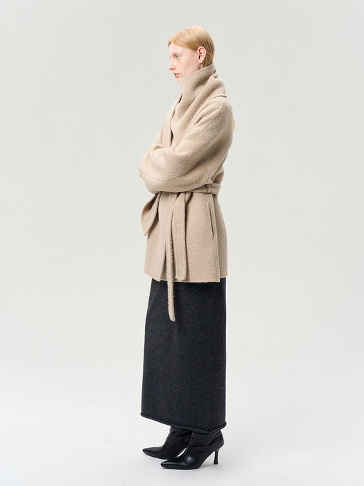 SURI ALPACA WOOL SCARF JACKET SAND BEIGE