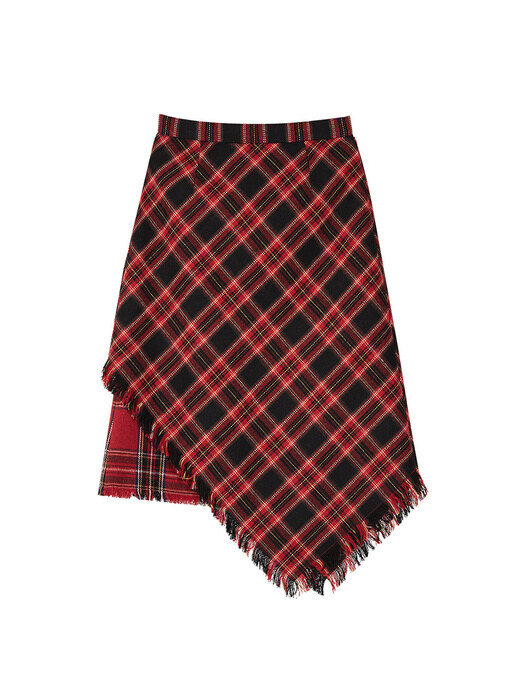 BECKY FRINGE DOUBLE LAYER SKIRT apa270w(Red Check)