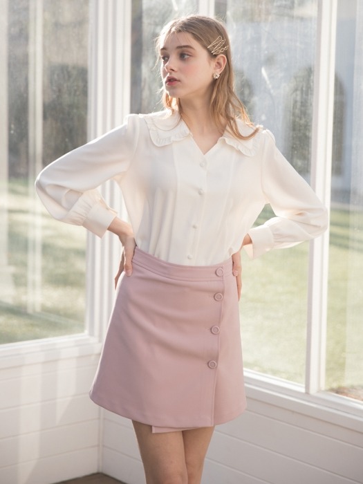 Point Button Wrap Skirt Pink