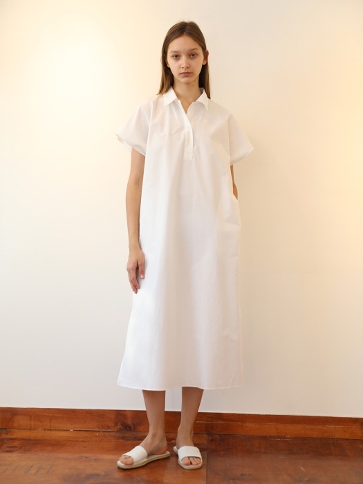 Half Sleeve Long Dress (White)