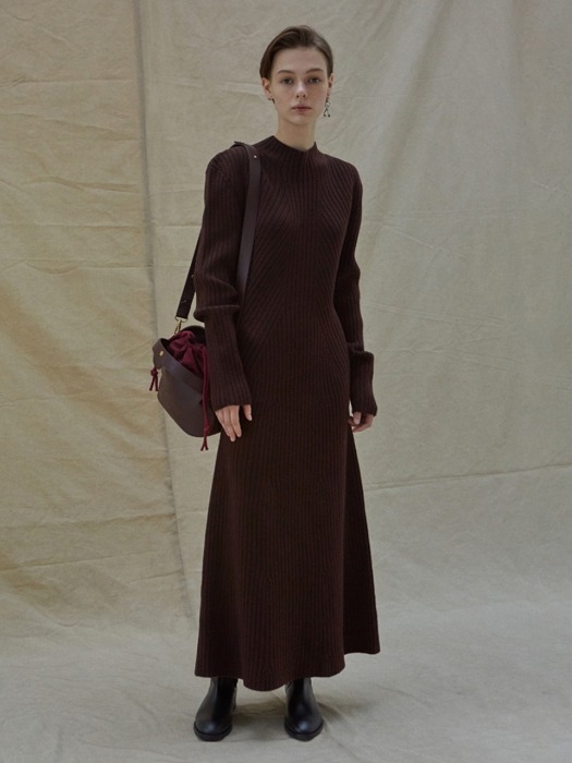 19FW WHOLE GARMENT KNIT LONG DRESS - BURGUNDY