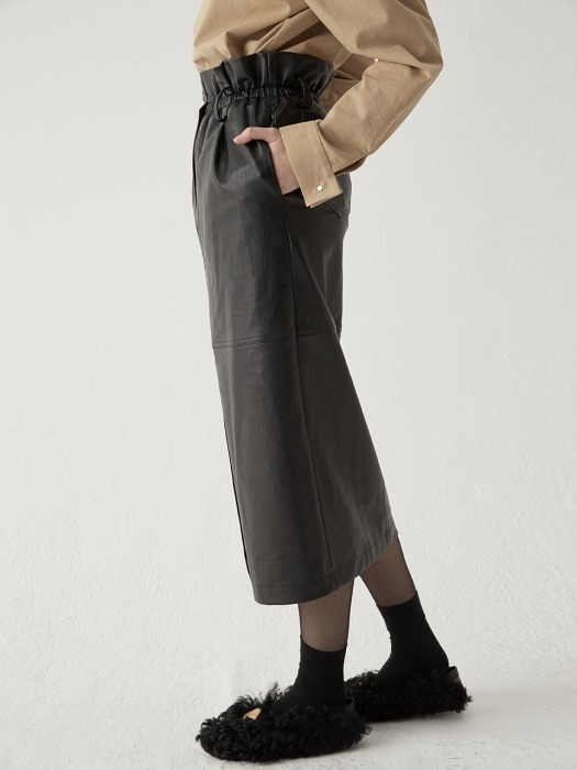 High waist leather skirt - Black