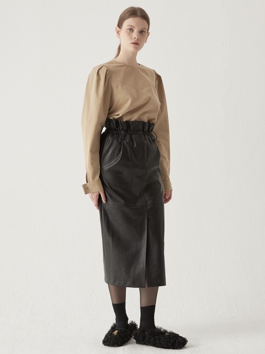 High waist leather skirt - Black