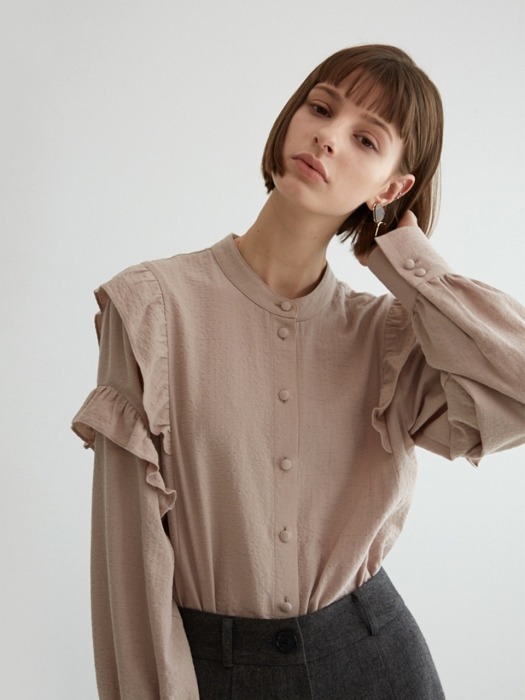 DOUBLE FRILL BLOUSE LIGHT GRAY