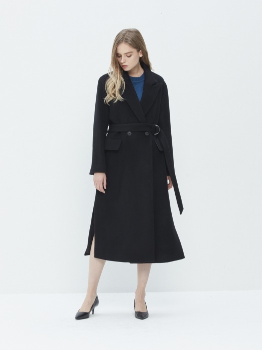 Cashmere Side Silt Belted Coat Black