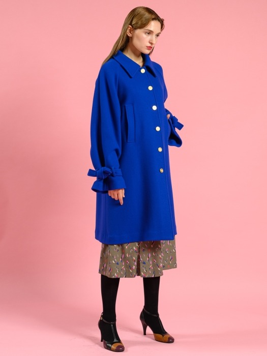 pink katiacho PREMIUM WOOL GOLD BUTTON COAT ITALY BLUE