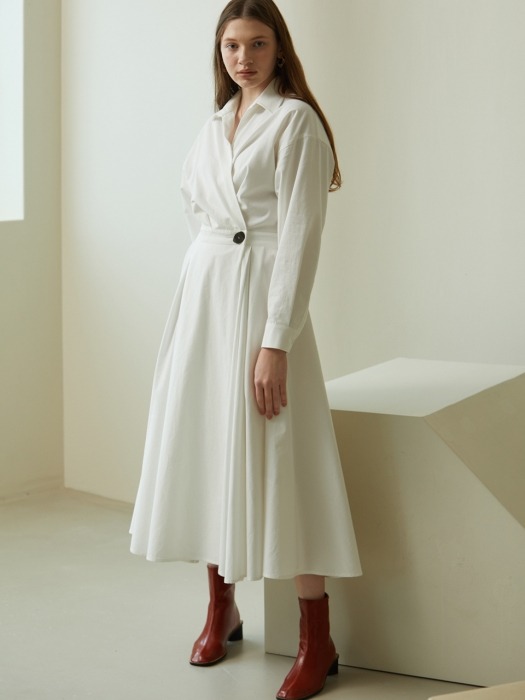 WHITE SHIRT WRAP LONG DRESS (화이트 셔츠 랩 롱 드레스)