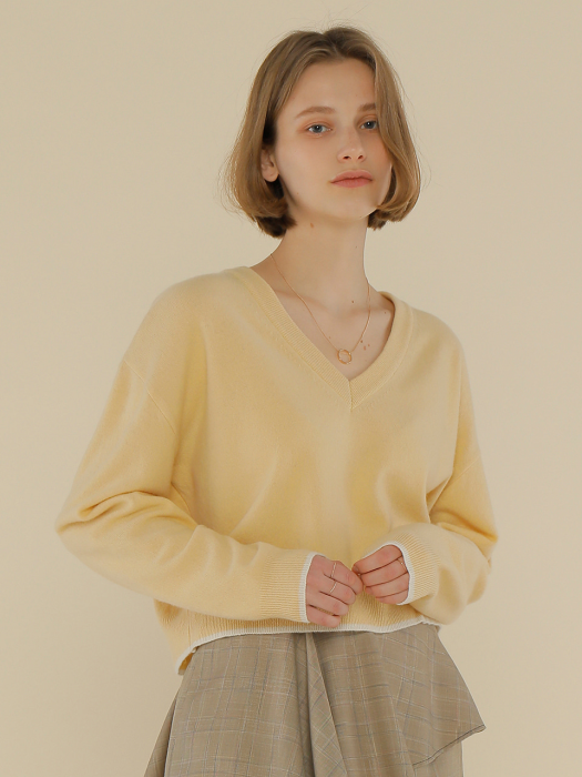 A COLOR LINE KNIT TOP_YELLOW