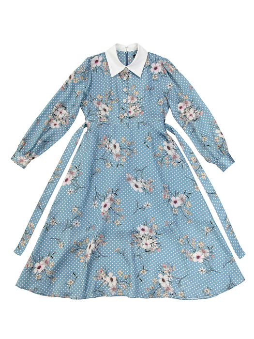 COLORATION COLLAR ONE-PIECE DOT FLOWER BLUE
