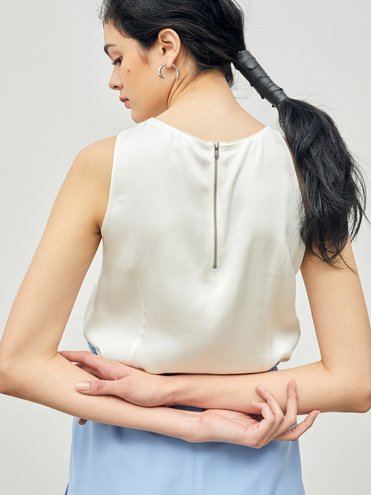 Unbalanced Sleeveless Blouse Ivory