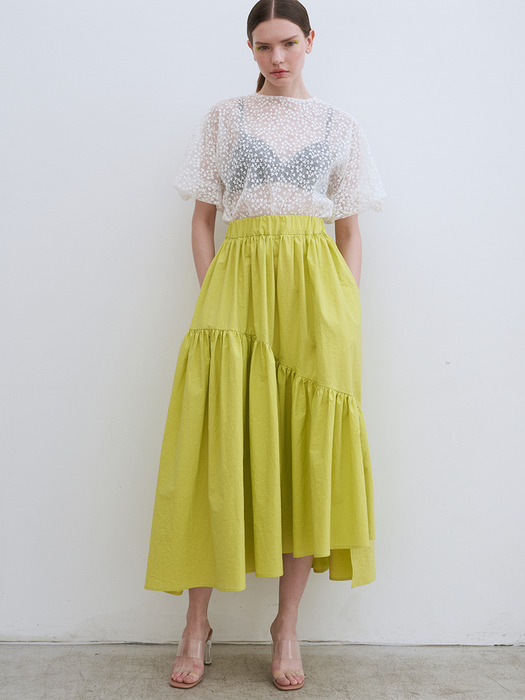 Layla Tiered Side Slit Skirt (French Lime)
