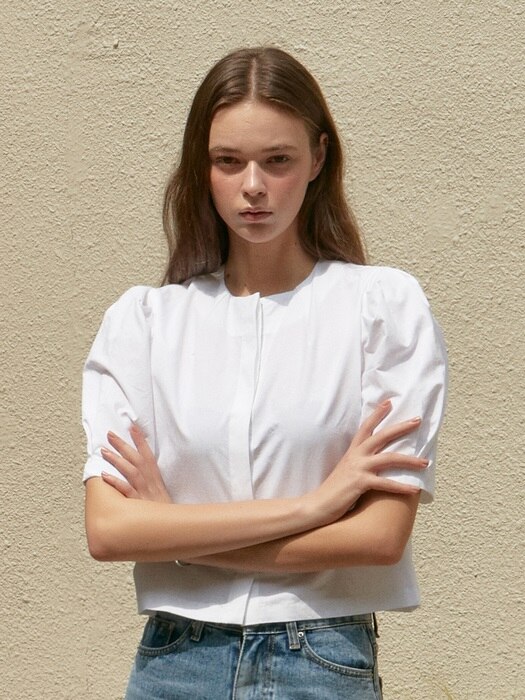 ouie391 linen hidden puff blouse (white)