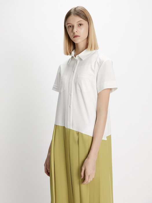 Oblique Pleats Shirts Dress_L/Green