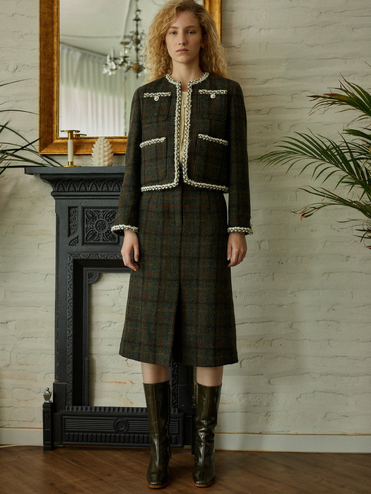 Wool Check Skirt_Forest