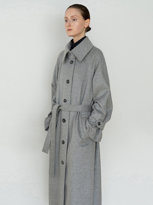 WOOL OVERSIZED BELTED LONG COAT GY
