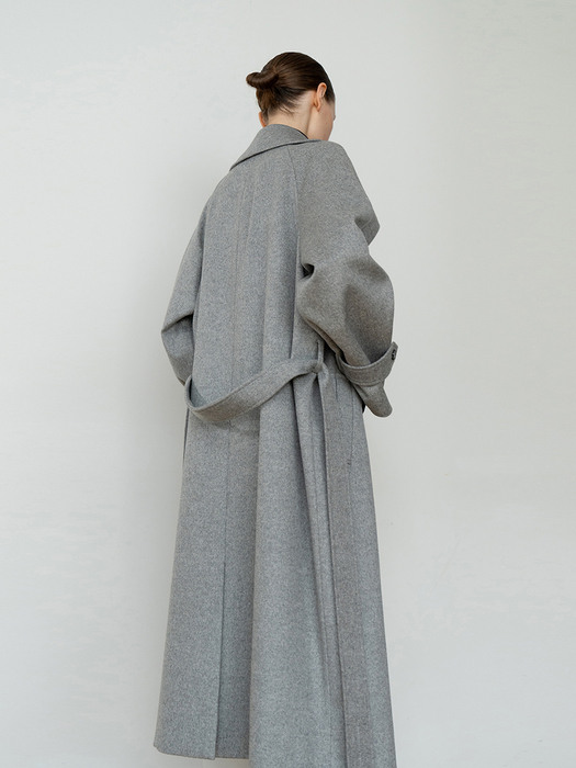 WOOL OVERSIZED BELTED LONG COAT GY