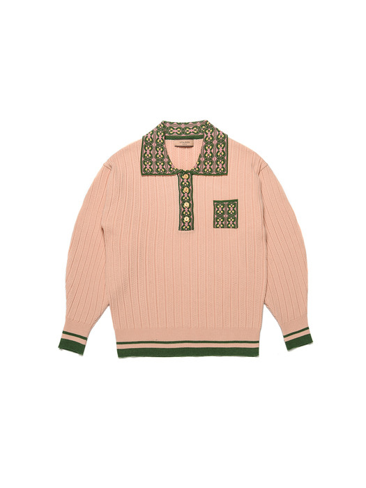 Collar Pattern Polo Knit_Pink