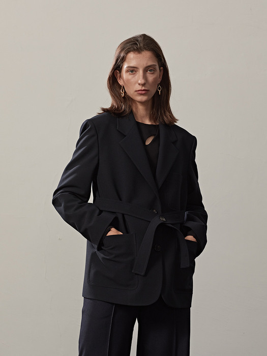 OUT POCKET BELTED SINGLE JACKET(D.NAVY)