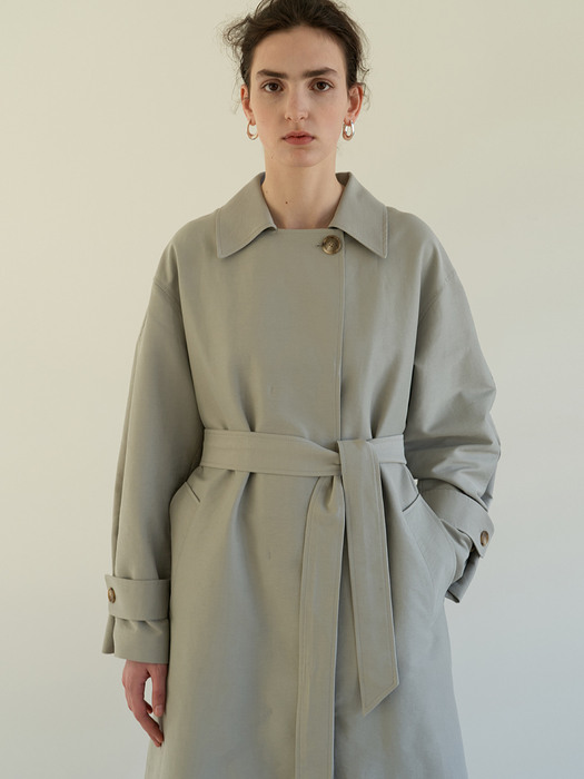 TOS COLLAR DOUBLE TRENCH COAT MINT GREY