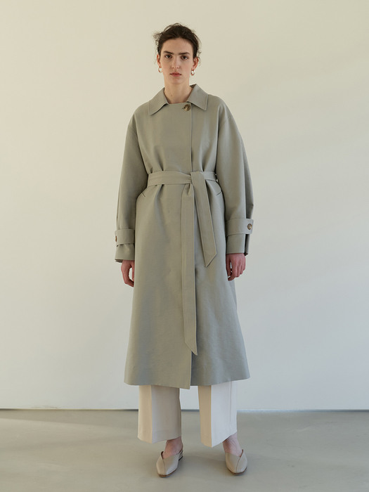 TOS COLLAR DOUBLE TRENCH COAT MINT GREY