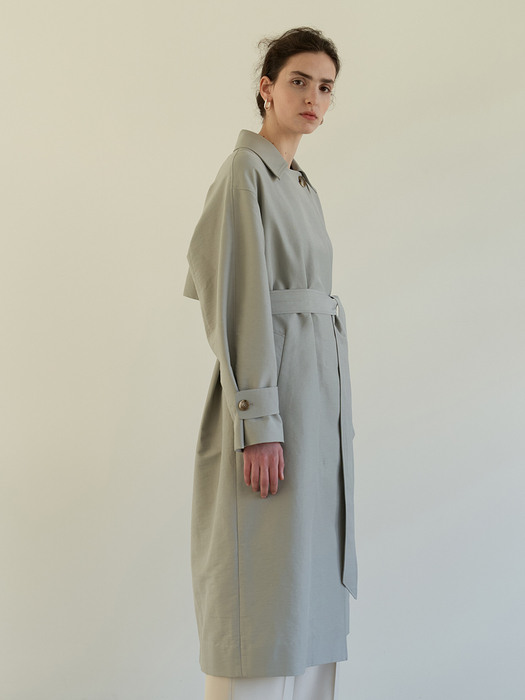 TOS COLLAR DOUBLE TRENCH COAT MINT GREY