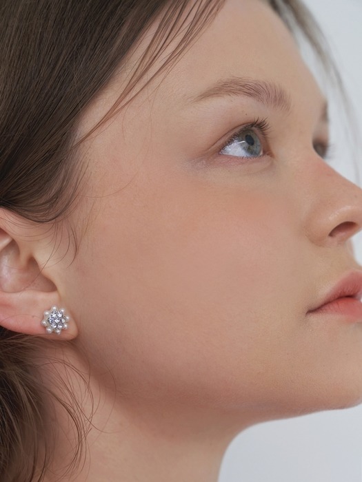 Flower Pearl & Cubic Earrings