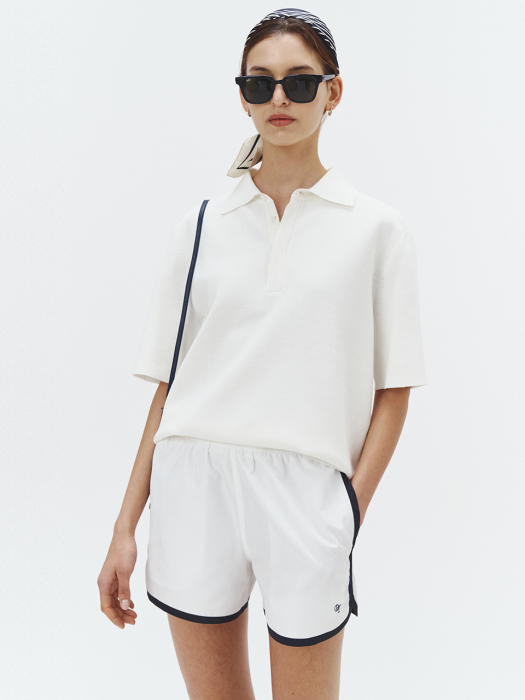 UNISEX HIDDEN PLACKET COLLAR KNIT CREAM_UDSW1E111CR