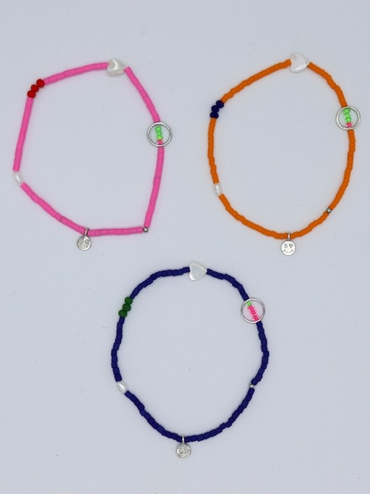 Multi charms simple beads Bracelet 스마일 참 레이어드 비즈 팔찌 3color