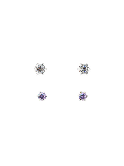 [Silver925] white-violet cubic earring set