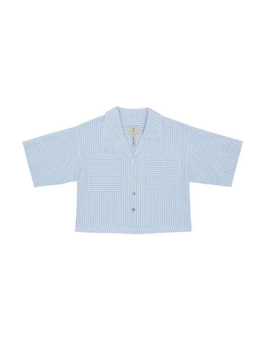 [N]PYEONGDAE Cropped oversized shirt (Light blue stripe/White)